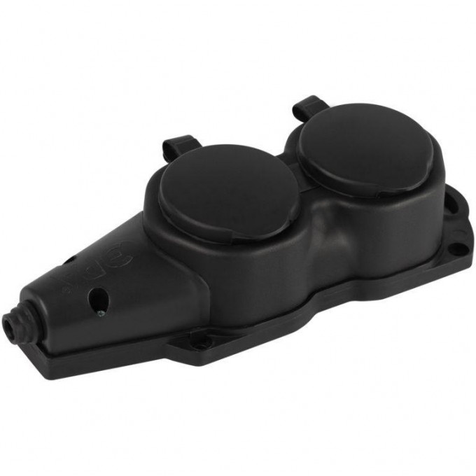 Колодка ЭРА Б0068451 KX-2e-B-IP44 каучуковая с заземлением 2 розетки 16A IP44 черный B0068451