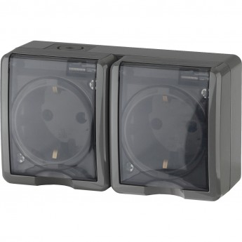Розетка ЭРА 11-2404-03 2х2P+E IP54 шторки 16A-250В ОУ серый