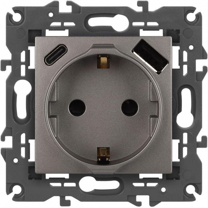 Розетка ЭРА ELEGANCE Б0067695 14-4108-16 2P+E 16A-250В со шторками с USB type-A+C 5В-3А титан B0067695