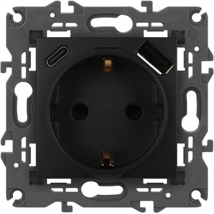 Розетка ЭРА ELEGANCE Б0067724 14-4108-05 2P+E 16A-250В со шторками с USB type-A+C 5В-3А антрацит B0067724
