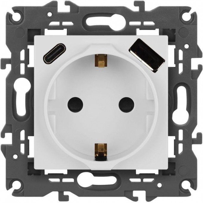 Розетка ЭРА ELEGANCE Б0067736 14-4108-01 2P+E 16A-250В со шторками с USB type-A+C 5В-3А белый B0067736