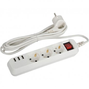 Удлинитель электрический ЭРА U-3es-5m-USB с заземлением с выключателем 3 розетки+ 3xUSBA 5м 10А Б0052902