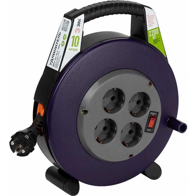 Удлинитель силовой ЭРА BPx-4e-3x1-10m в закрытом корпусе с заземлением с выключателем 4 розетки 10м ПВС 3x1мм2 10А B0052927