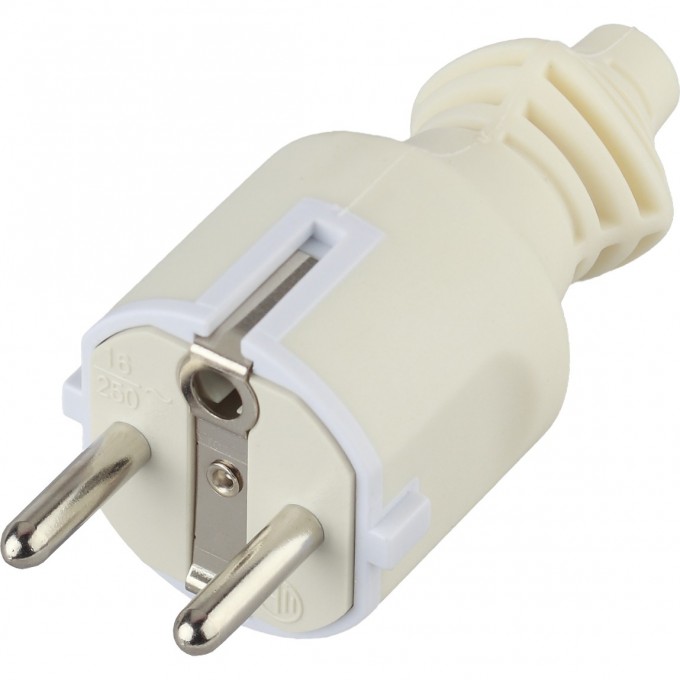 Вилка ЭРА V4(W) c заземлением 16A прямой ввод белая B0019188