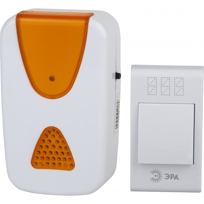 Звонок дверной ЭРА A02 беспроводной аналоговый белый с оранжевым 32 мелодии B0019874